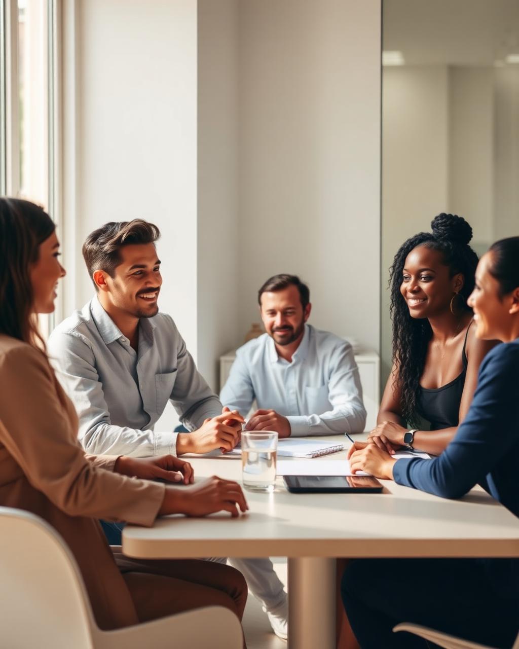 Un equipo de trabajo en una conversación tranquila y de apoyo